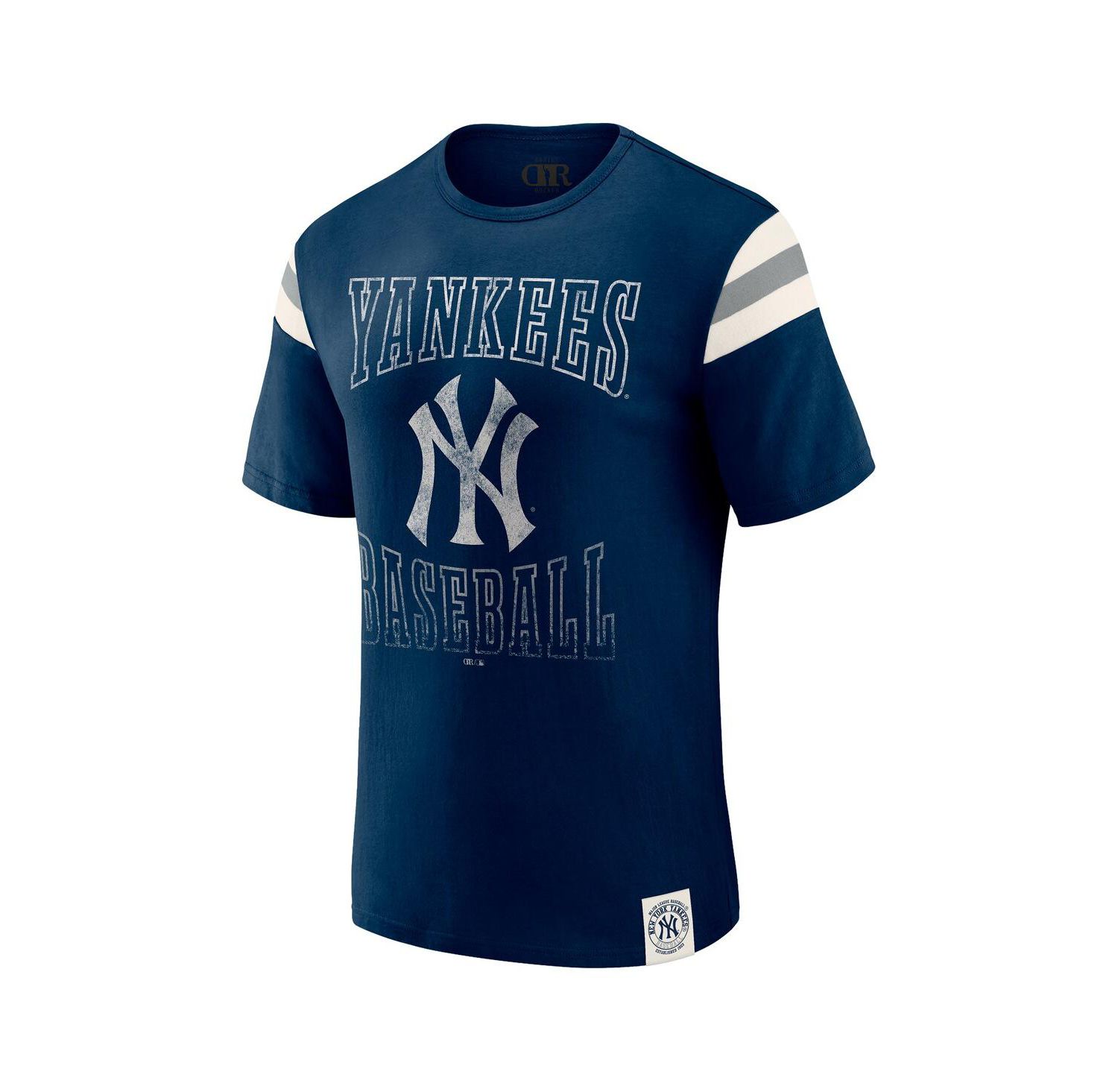 Darius Rucker Collection by Men's Navy New York Yankees Distressed Sleeve Stripe T-Shirt