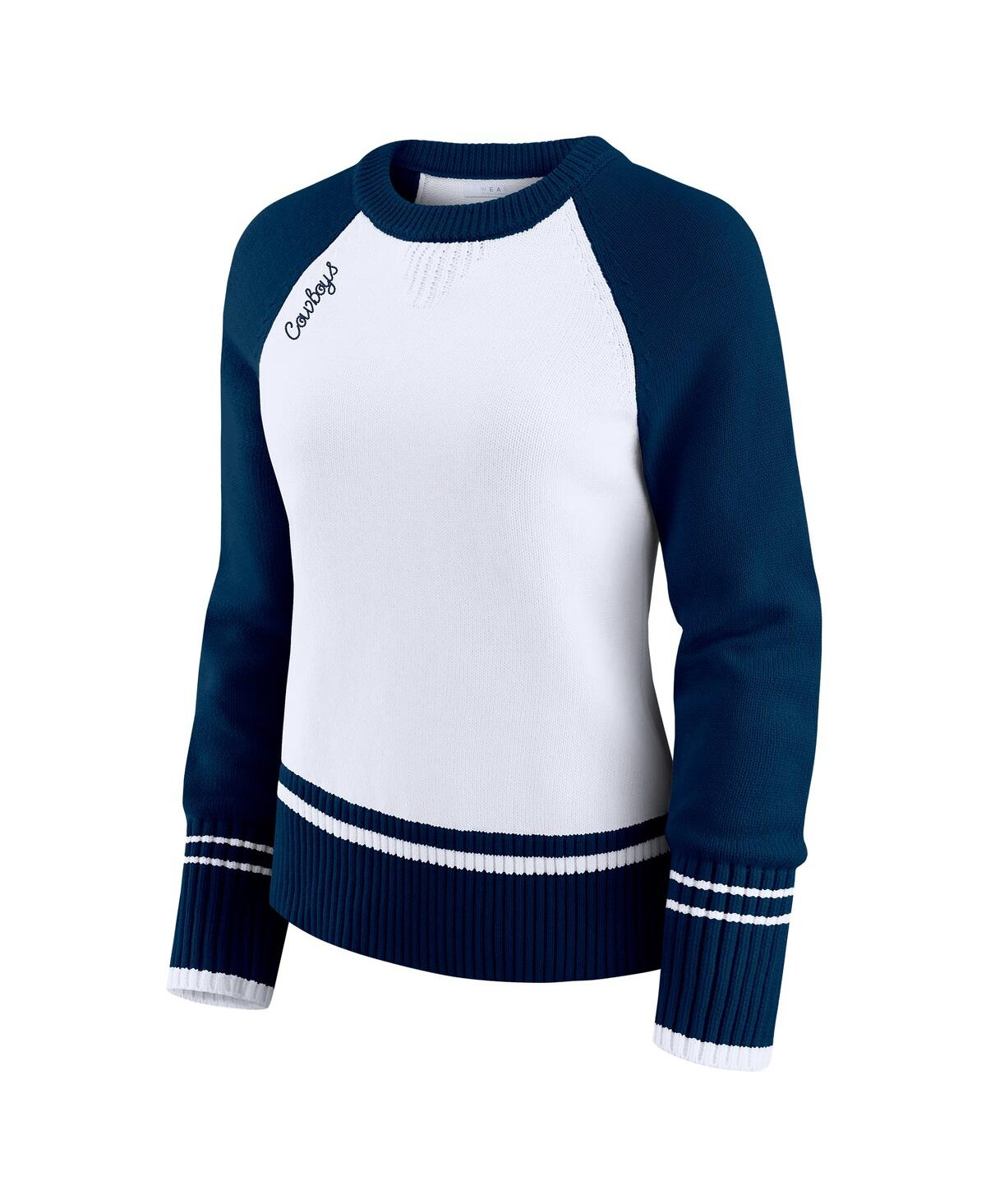 Wear By Erin Andrews Women's White/navy Dallas Cowboys Color Block Raglan Sweater In Multi
