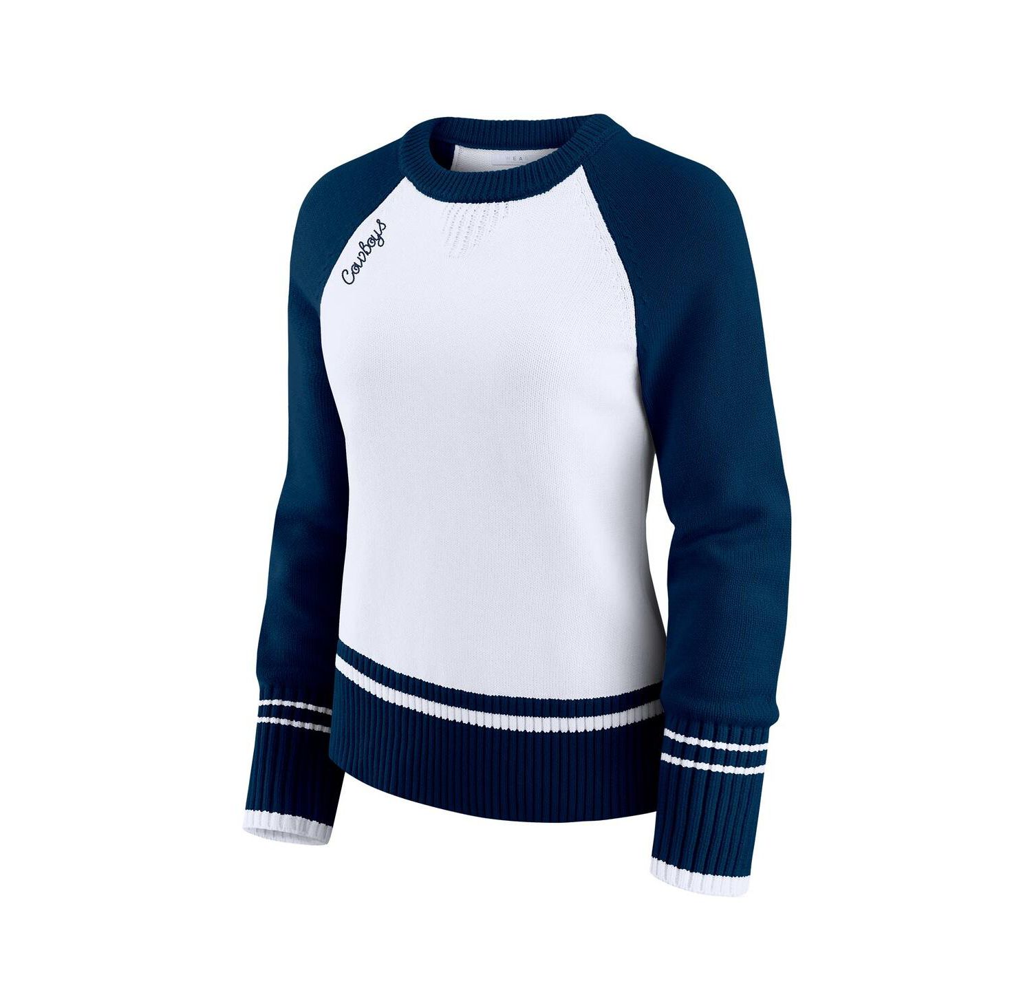 Women's White/Navy Dallas Cowboys Color Block Raglan Sweater