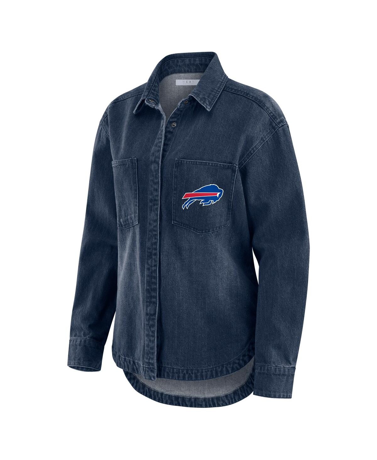 Wear By Erin Andrews Denim Buffalo Bills Washed Oversized Denim Full-snap Shacket In Blue
