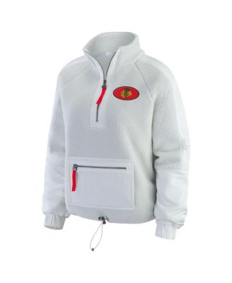 Women's Gray/White Chicago Blackhawks Polar Fleece Quarter-Zip Jacket