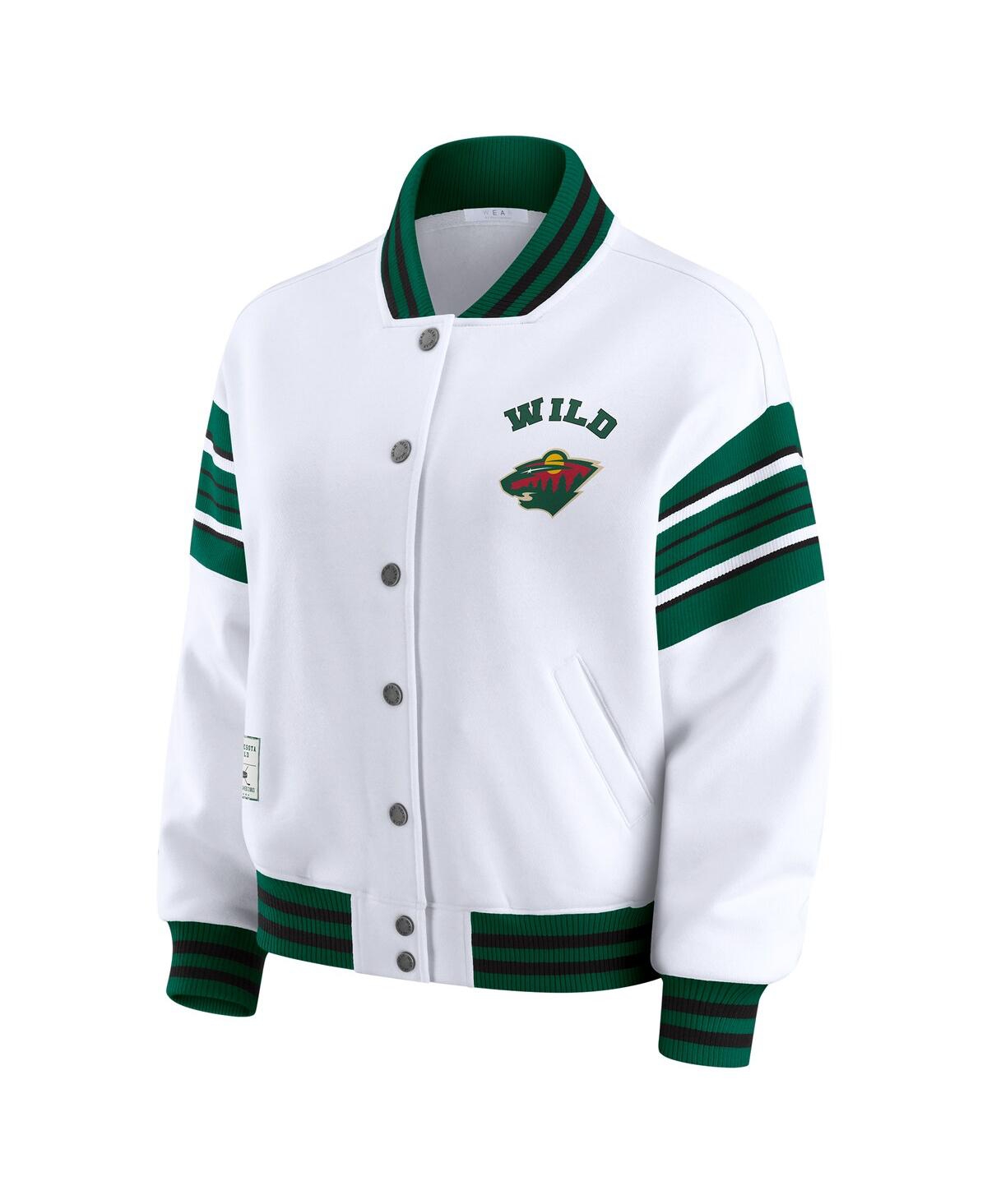 Wear by Erin Andrews Women's White/Green Minnesota Wild Full-Snap Fleece Sweatshirt Jacket