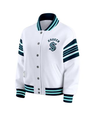 Women's White/Deep Sea Blue Seattle Kraken Full-Snap Fleece Sweatshirt Jacket