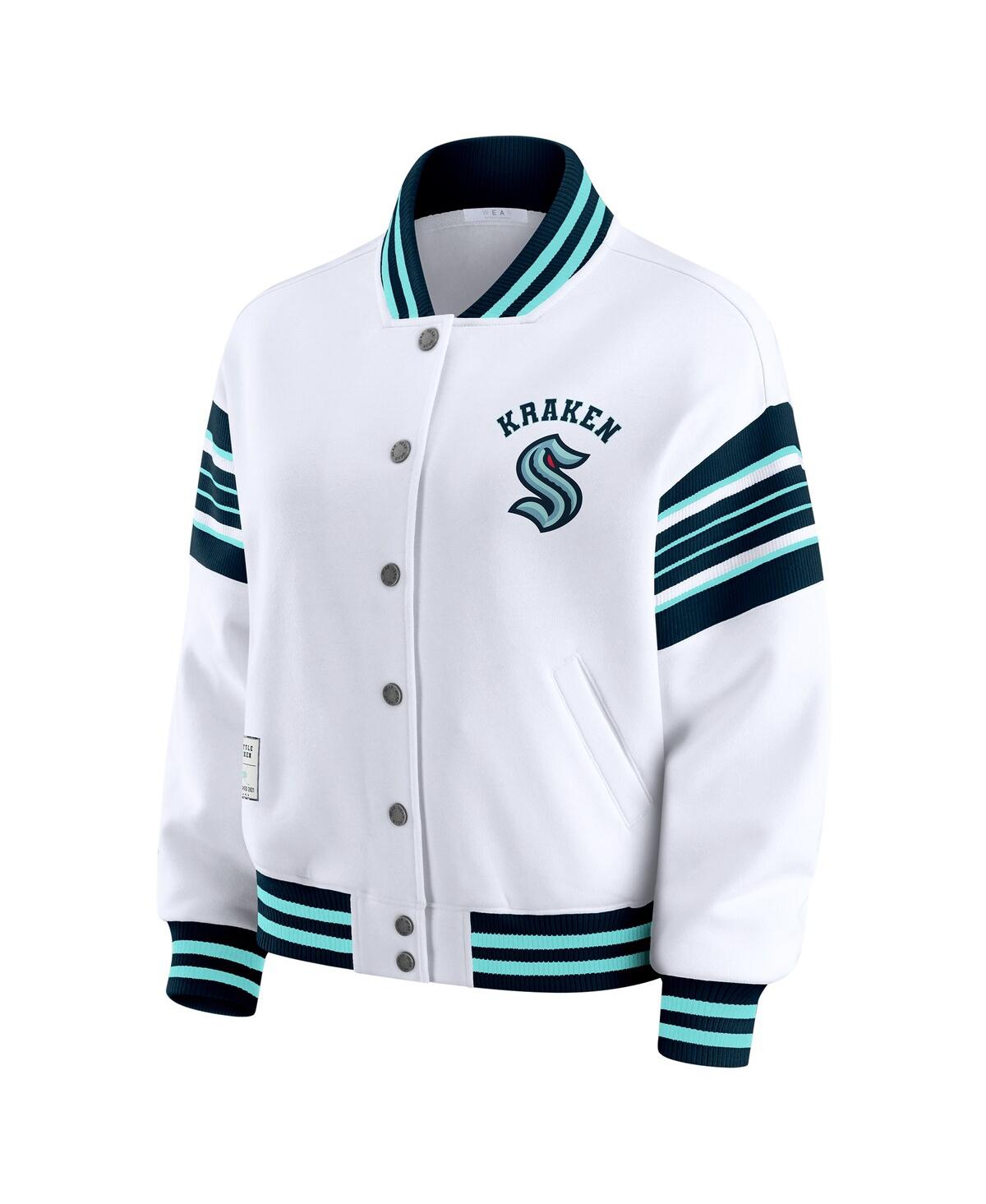 Wear by Erin Andrews Women's White/Deep Sea Blue Seattle Kraken Full-Snap Fleece Sweatshirt Jacket