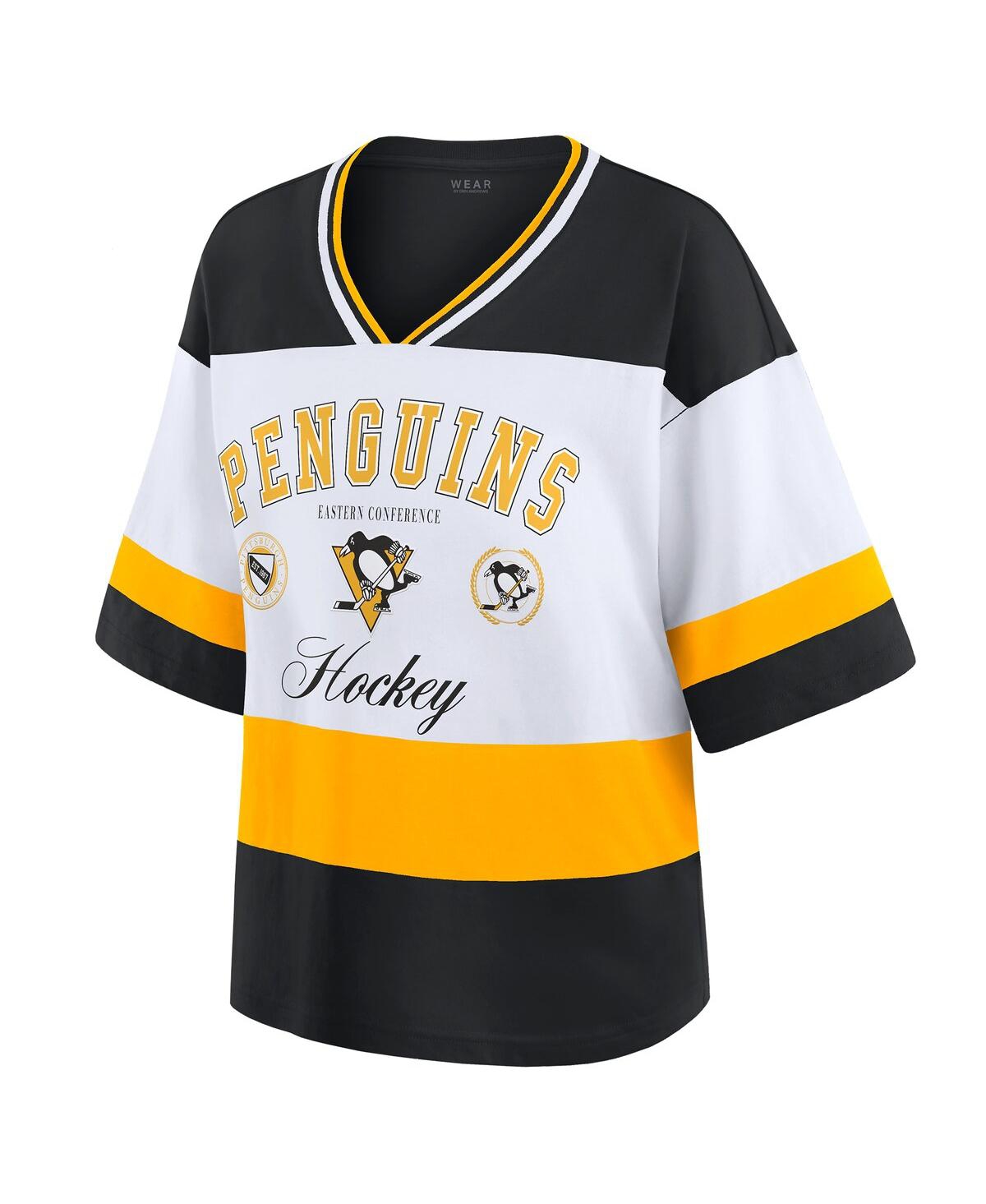 Wear by Erin Andrews Women's Black/White Pittsburgh Penguins Football T-Shirt