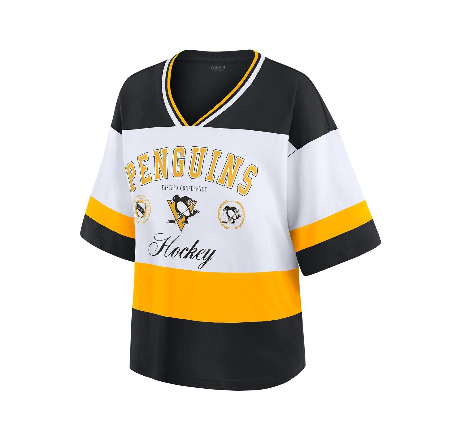 Women's Black/White Pittsburgh Penguins Football T-Shirt