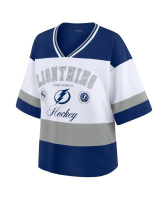 Women's Blue/White Tampa Bay Lightning Football T-Shirt