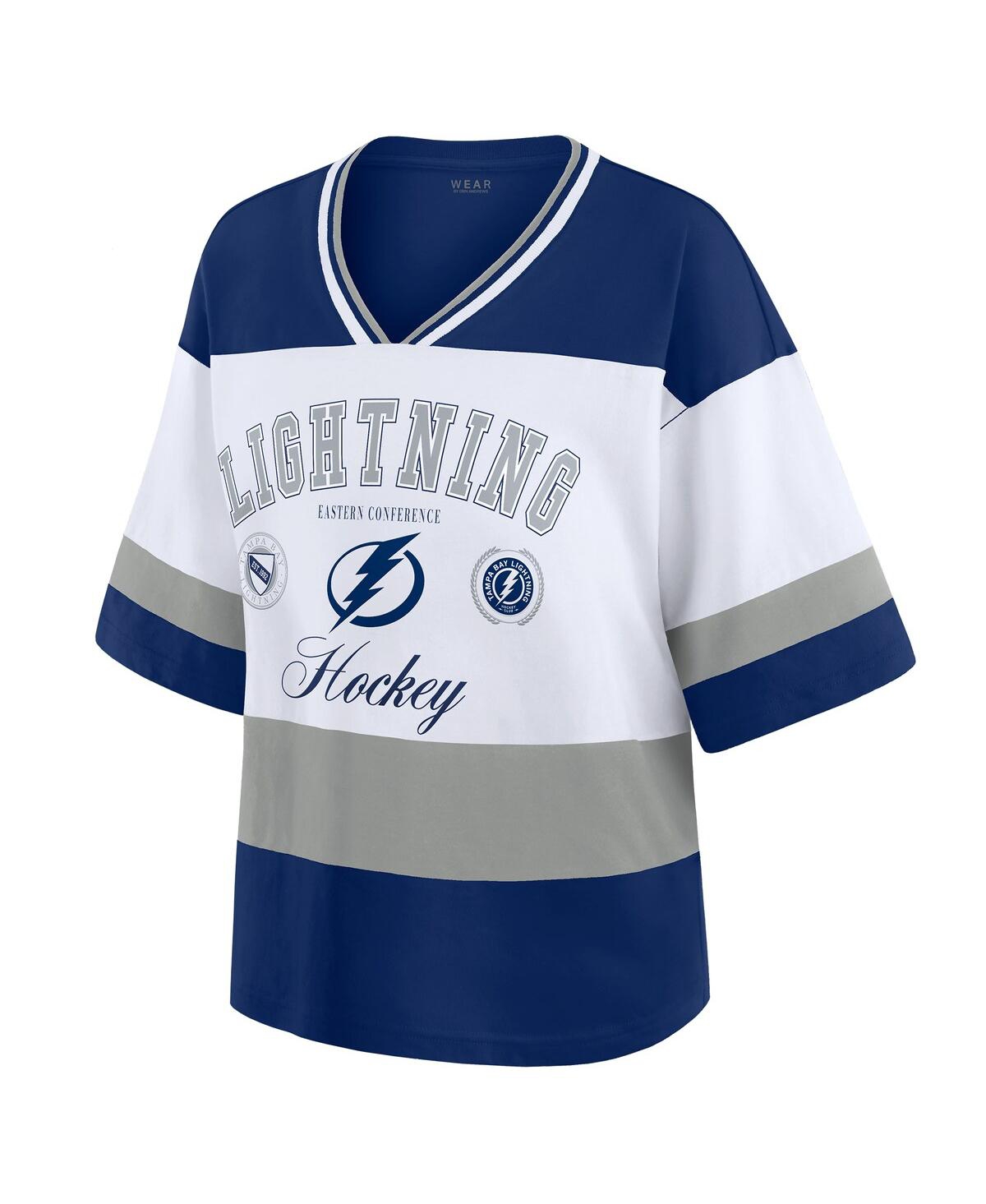 Wear by Erin Andrews Women's Blue/White Tampa Bay Lightning Football T-Shirt