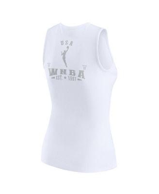 Women's White WNBA Gear Rib-Knit Henley Tank Top