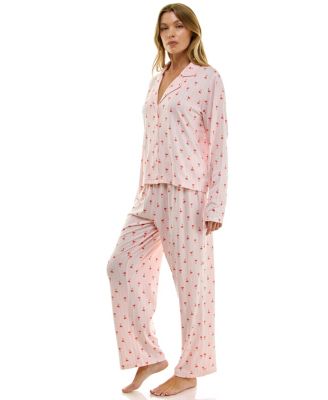 Women's Long Sleeve Top and Bottom 2-Piece Notch Collar Set