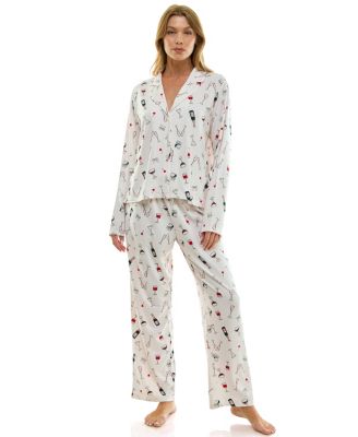 Women's Long Sleeve Top and Bottom 2-Piece Notch Collar Set