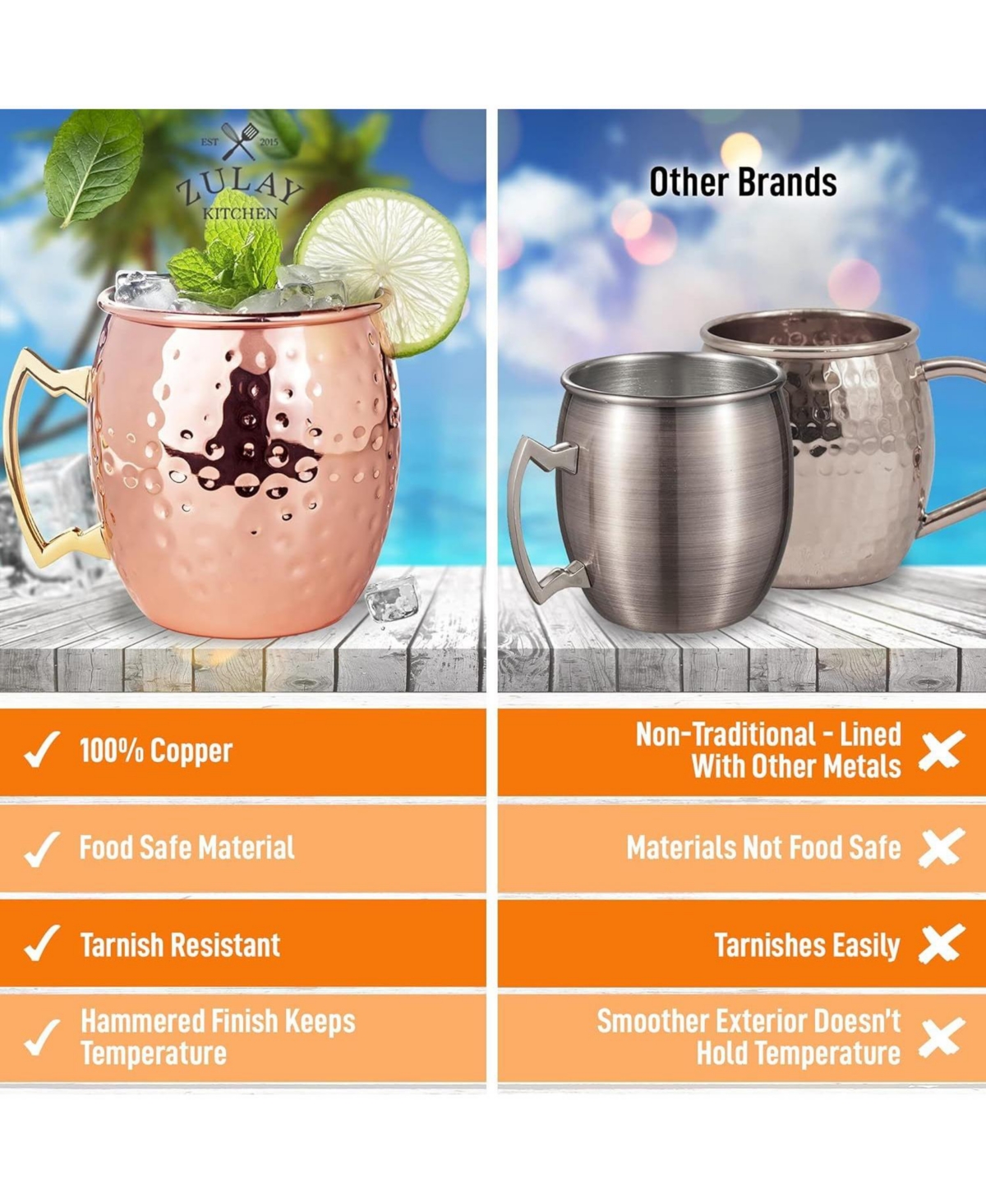 Zulay Kitchen Copper Mugs Moscow Mule Set Of 4 - 16oz