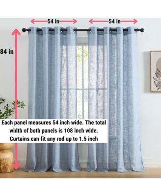 Abbey Faux Linen Textured Semi Sheer Privacy Sun Light Filtering Transparent Window Grommet Curtain Panels, Set of 2
