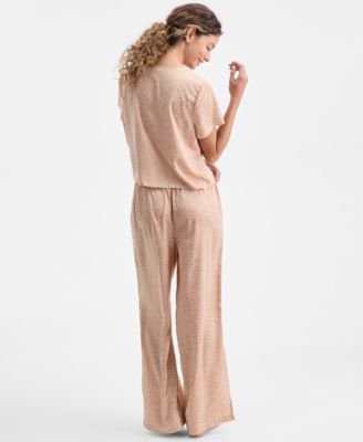 Women's Crepe de Chine 2-Piece Short-Sleeve Top and Pants Pajama Set