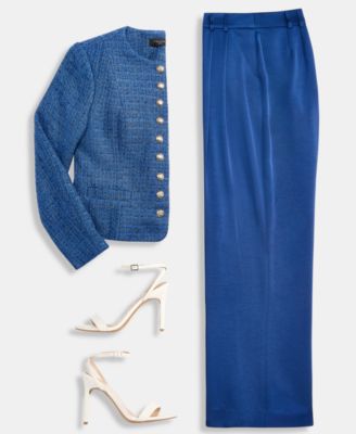 Women's Boucl&eacute; Tweed Cropped Jacket & Satin Pleat-Front Wide-Leg Pants