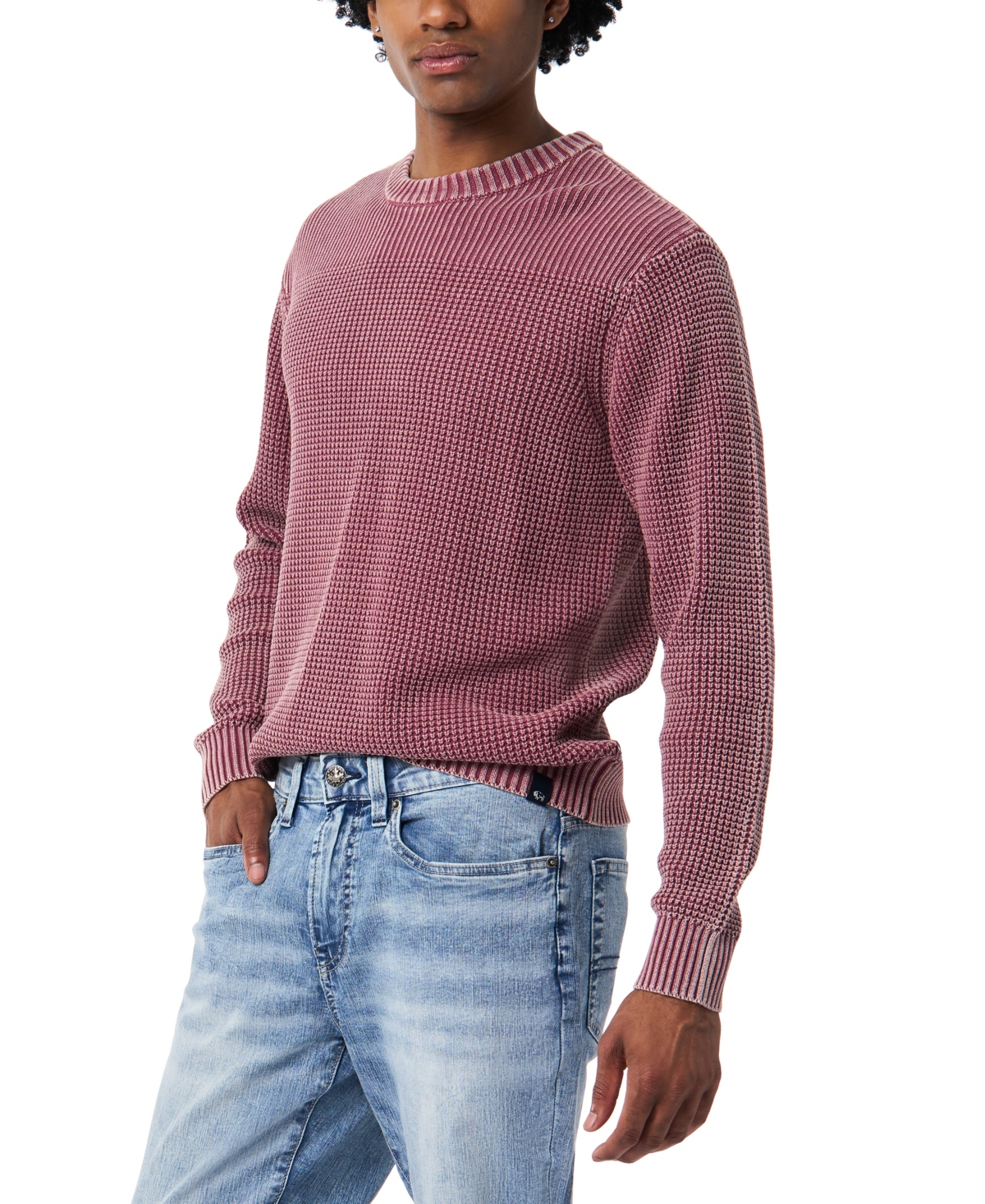 Buffalo David Bitton Men's Washy Textured Knit Crewneck Sweater In Pink