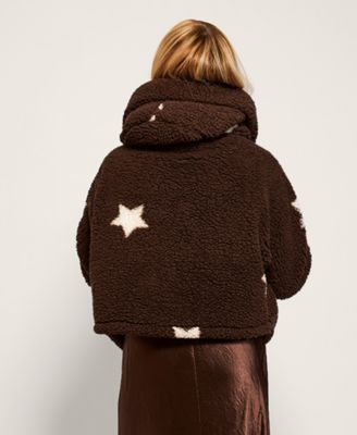 Patterned Hooded Cropped Length Button Front Lounger Jacket