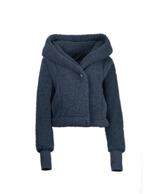 Hooded Cropped Length Button Front Lounger Jacket