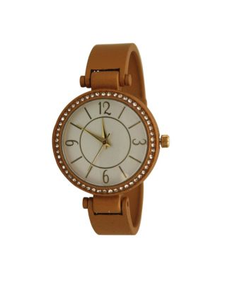 Tan Solid Colors And Rhinestone Detail Bangle Watch