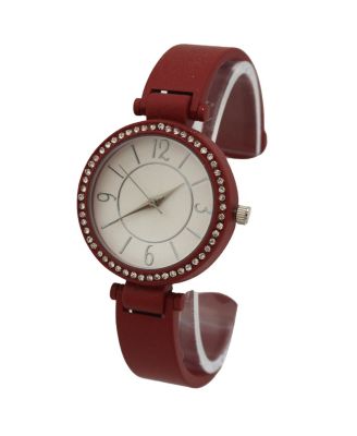 Burgundy Solid Colors And Rhinestone Detail Bangle Watch