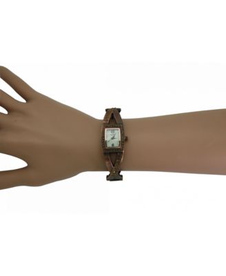 Bronze Rhinestones And Pearl Tone Bangle Watch