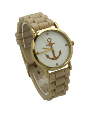 Cream Anchor Emblem Silicone Band Watch