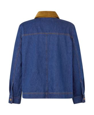 Women's Long Sleeve Velvet Collared Denim Jacket