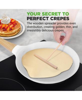 17.3” Non-Stick Crepe Pan with Wooden Spreader (NCMKCP0024WT) - White Cream Marble