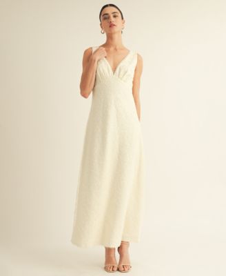 Women's V-Neck Scalloped Lace Tie-Back Slip Midi Dress