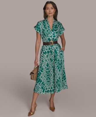 Donna Karan New York - Women's Printed V-Neck Belted Dress
