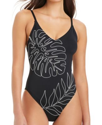 Midnight Breeze High Leg Scoop Neck Over The Shoulder Swimsuit