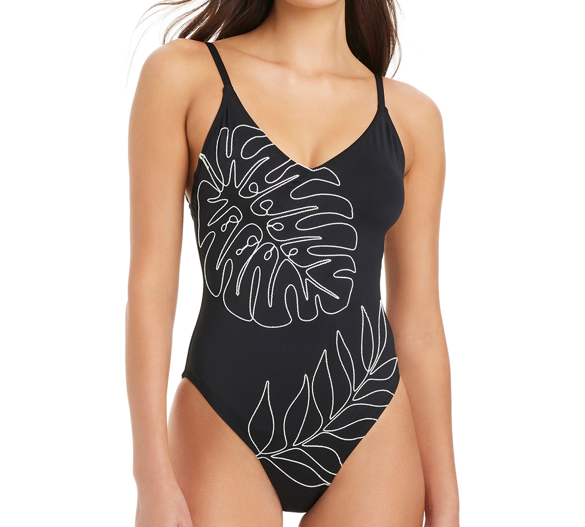 Sanctuary Midnight Breeze High Leg Scoop Neck Over The Shoulder Swimsuit In Black