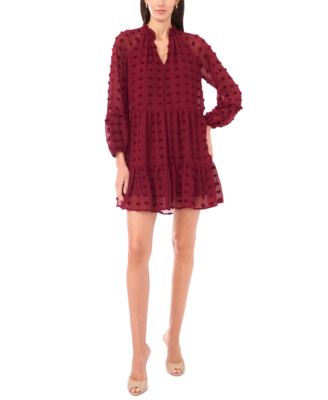 MSK - Women's Long Sleeve V-Neck Tiered Babydoll Dress