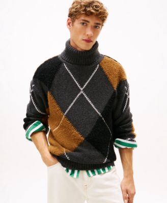 Men's Roll-Neck Argyle Sweater