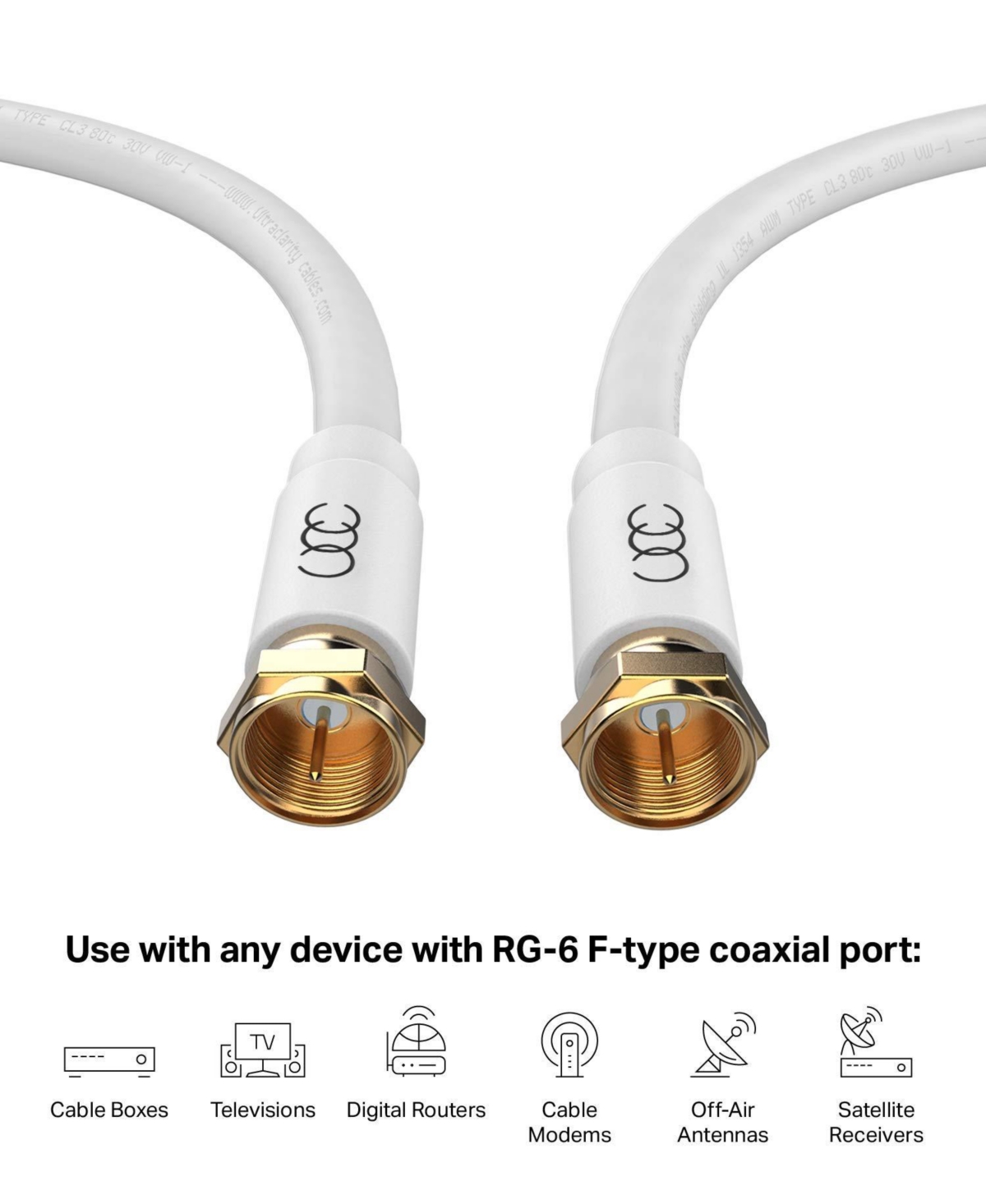 Ultra Clarity Cables RG6 Coaxial Cable CL3 In Wall Rated Digital Audio Video Satellite Extension Gold Plated Connectors