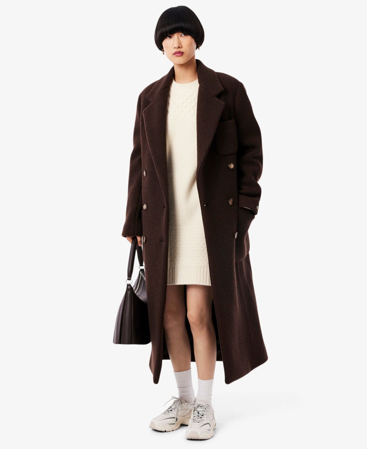 Lacoste Usa Women's Oversized Knit Sweater In Brown