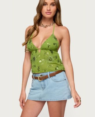 Women's Kiki Sequin Floral Chiffon Halter Top