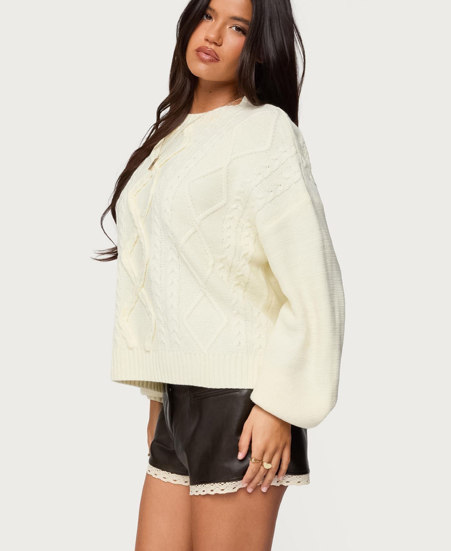 Женский свитер Edikted Braided Cable Knit Oversized, цвет: Кремовый — фото 4