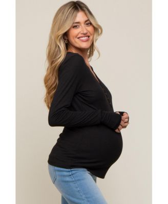 Maternity Black Button Front Long Sleeve Top