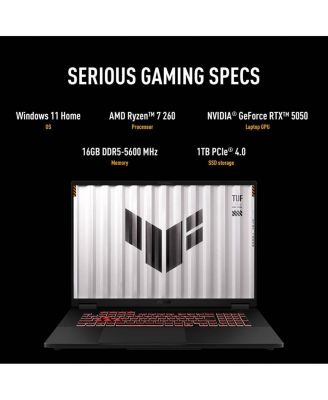 TUF Gaming A18 FA808UH 18" WUXGA 144Hz Gaming Laptop, AMD Ryzen 7 260 3.8GHz, 16GB RAM, 1TB SSD, NVIDIA GeForce RTX 5050 8GB, Windows 11 Home