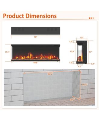 50" 3-Sided Electric Fireplace Insert with Remote Control, Adjustable Thermostat, and Wall-Mount or Recessed Installation