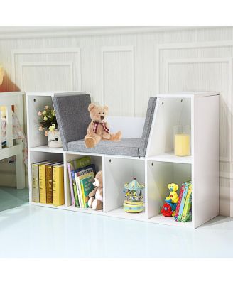 6 Cubby Kid Storage Cabinet Cushioned Bookcase Multi-Purpose Reading Shelf