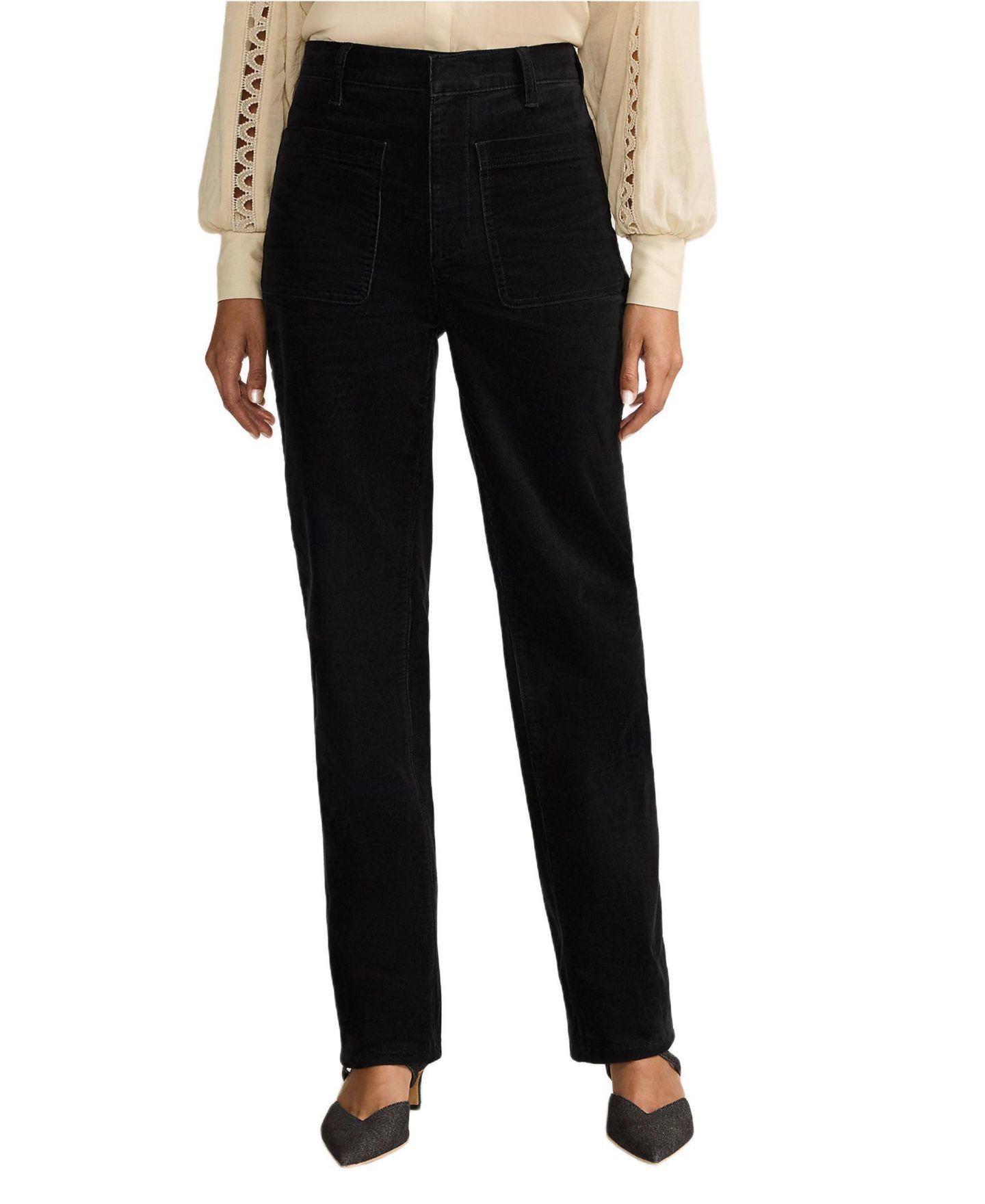 Женские брюки Lands' End Corduroy High Rise Rail Straight Leg, цвет: Чёрный — фото 1