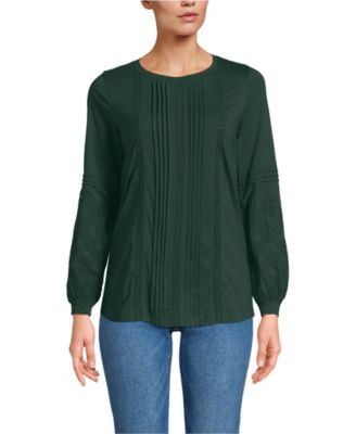 Women's Lightweight Jersey Lace Mix Long Sleeve Pintuck Top