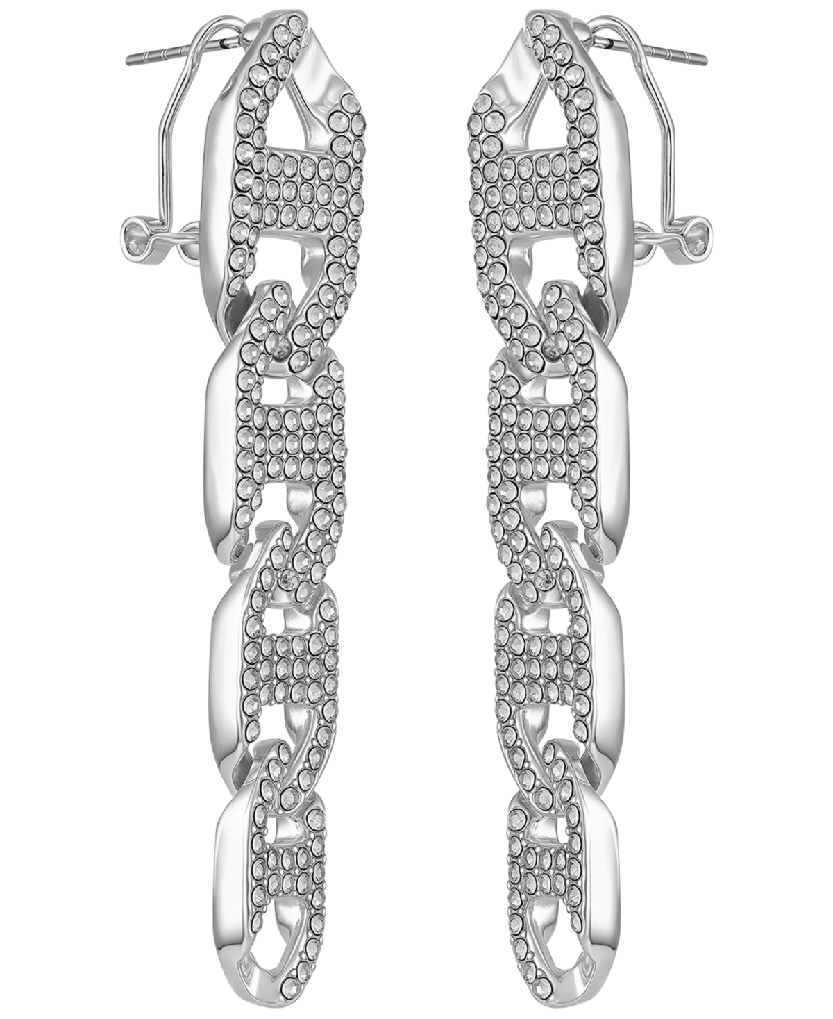 Guess Glass Stone Chain Link Drop Earrings (also In Silver-tone) In Metallic