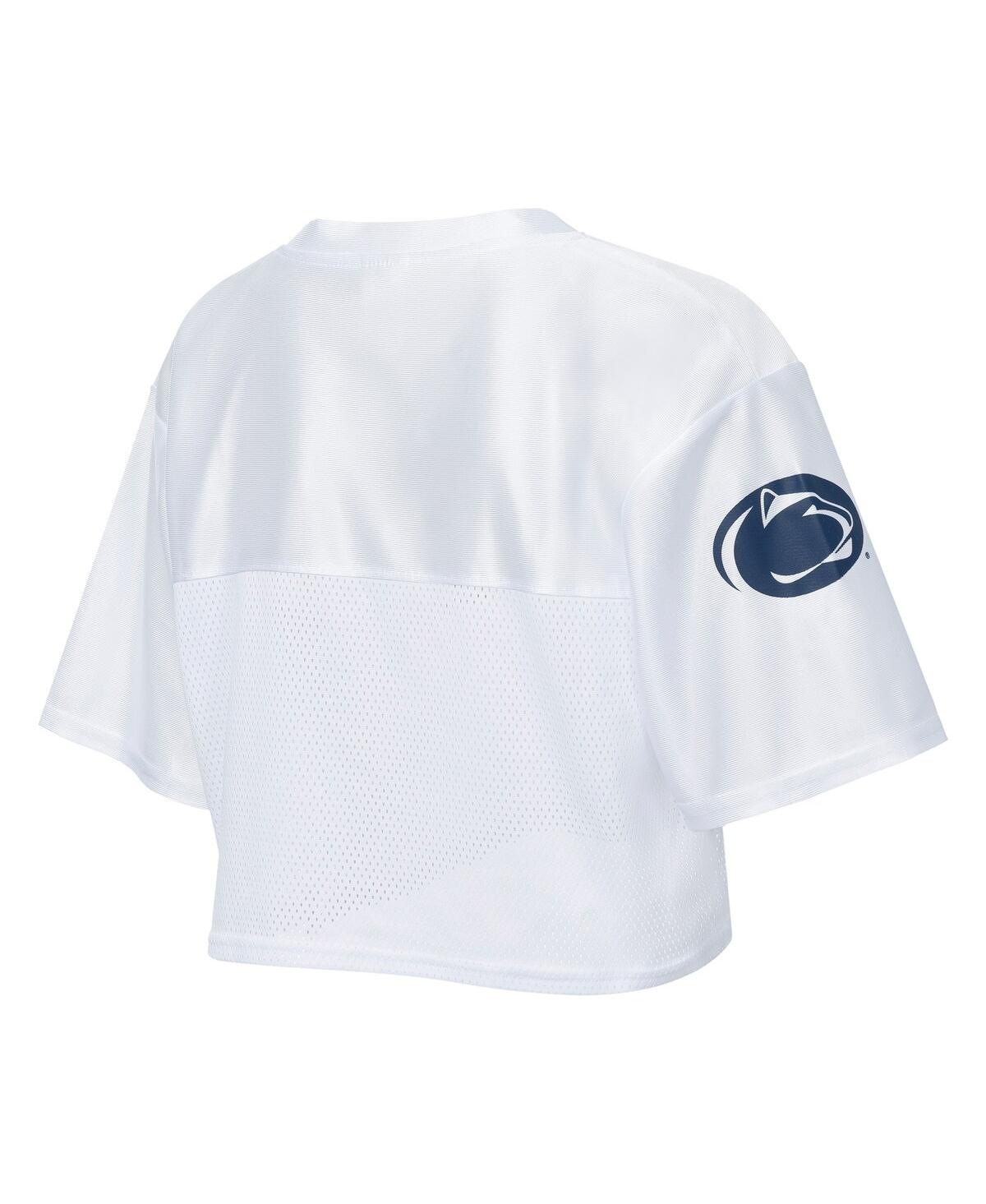 Zoozatz Women's White Penn State Nittany Lions Mesh Cropped V-neck T-shirt In White