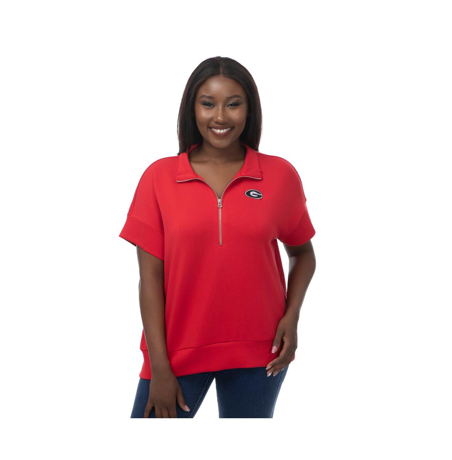 Женский топ ZooZatz Red Georgia Bulldogs Tri-Blend Quarter-Zip Flowy — фото 1