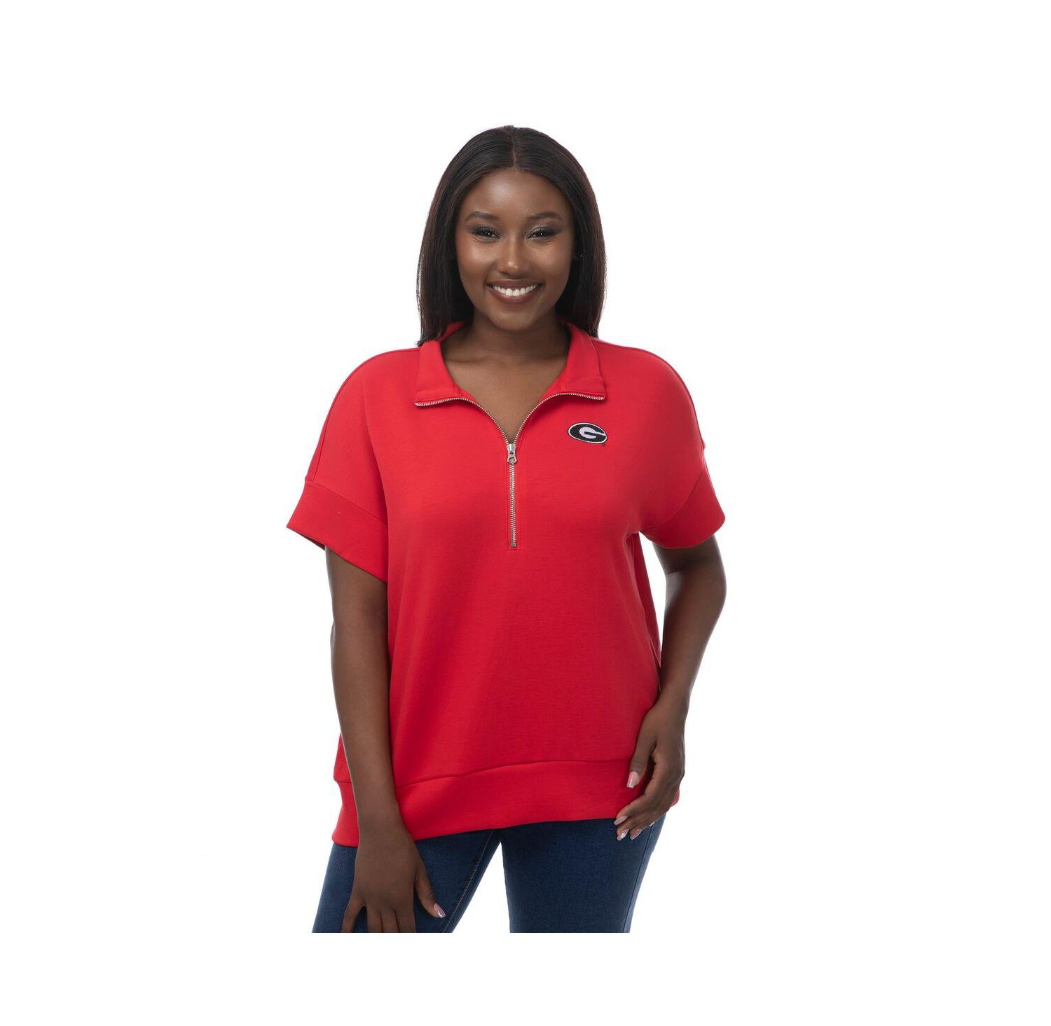 Women's Red Georgia Bulldogs Tri-Blend Quarter-Zip Flowy Top