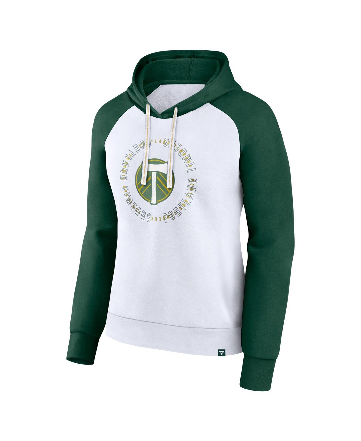 Fanatics Women's White/green Portland Timbers Instep Raglan Pullover Hoodie In Multi