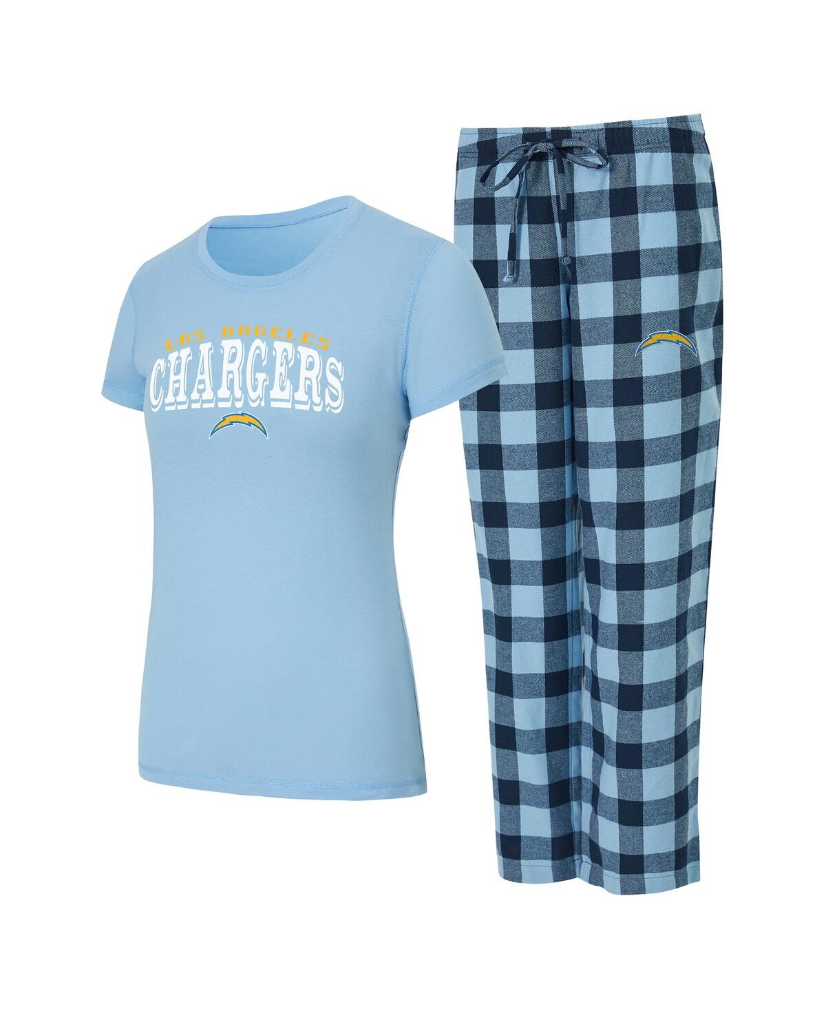 Concepts Sport Women's 2-pieceâ Powder Blue/navy Los Angeles Chargers Avondale T-shirt And Pants Flannel Pj Set In Blue